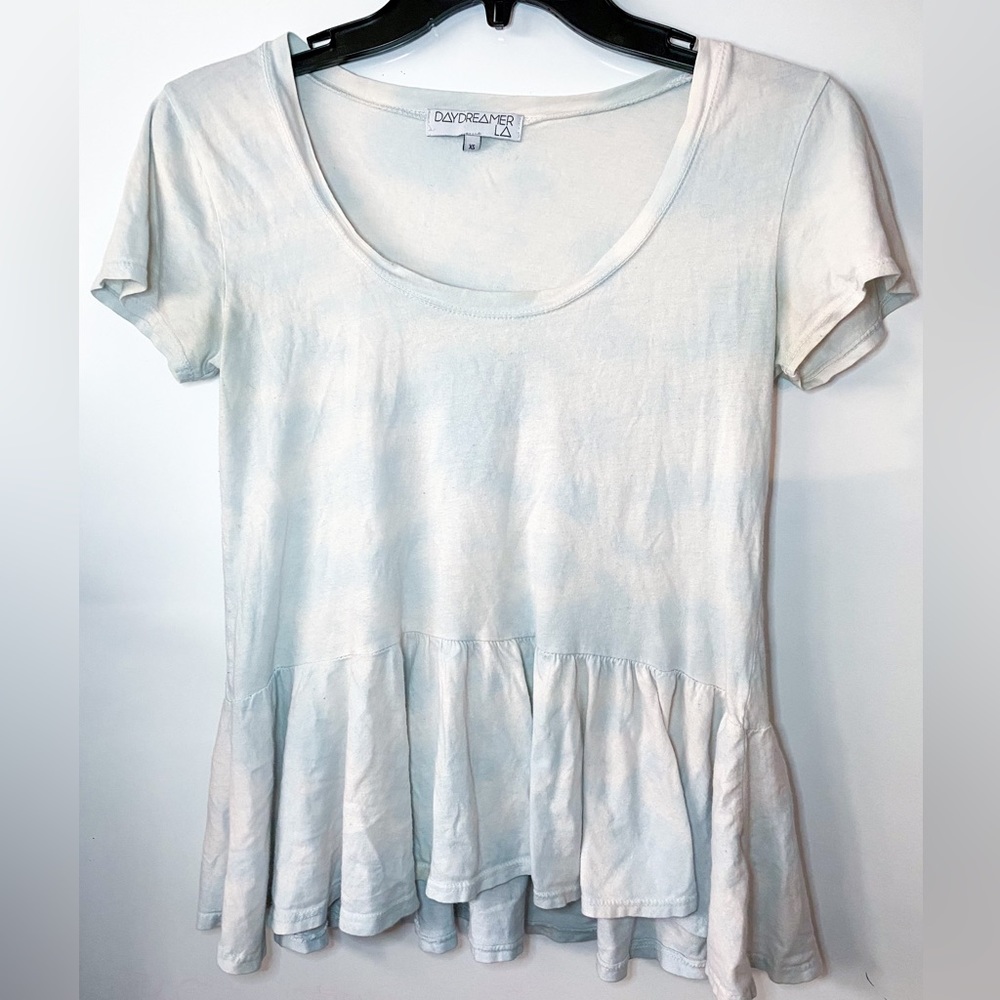 Daydreamer Baby Blue Tie dye flowy peplum top